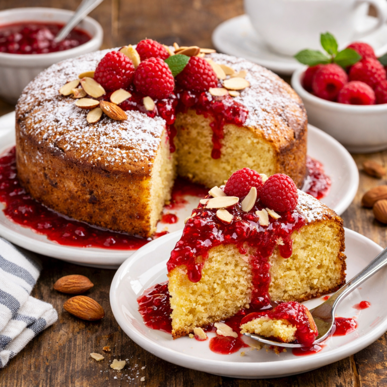 Flourless Almond Cake with Raspberry Sauce