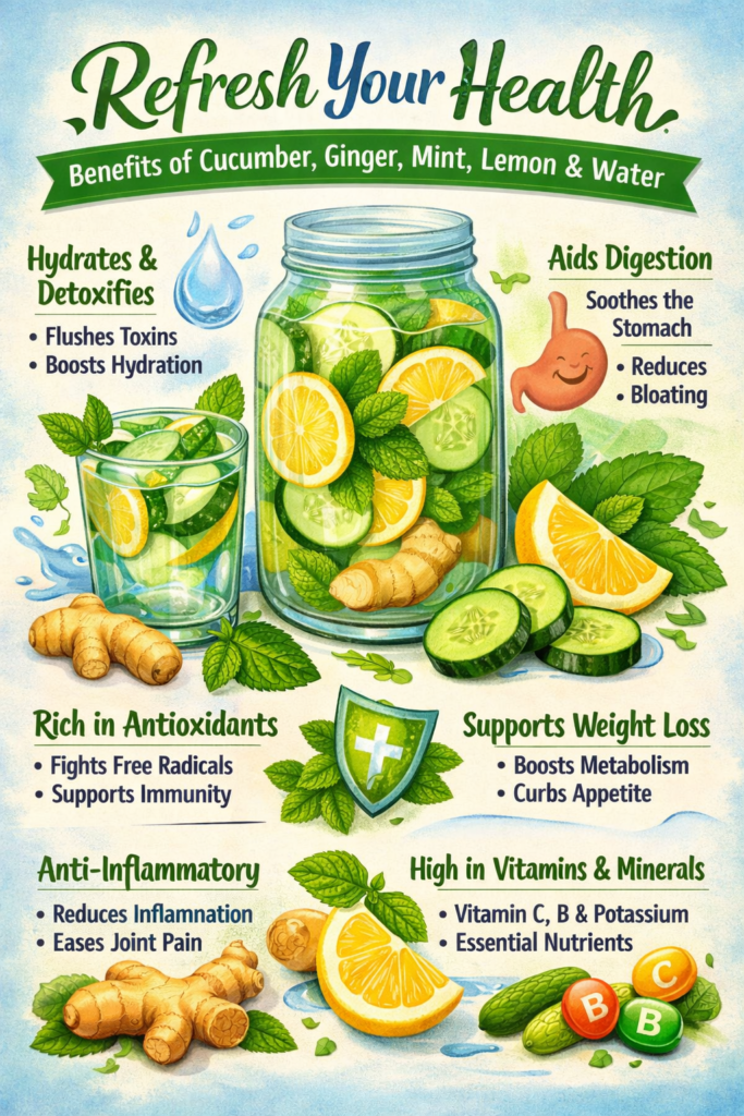 Refresh Your Health: Benefits of Cucumber, Ginger, Mint, Lemon, and Water